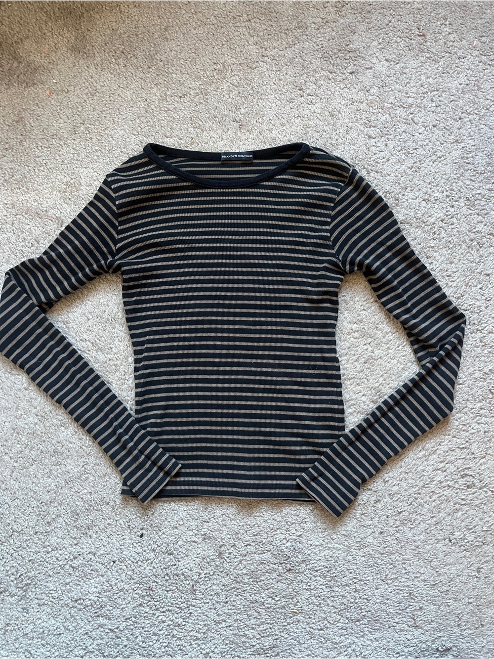 Brandy Melville Black & Gray Striped Long-Sleeve Top